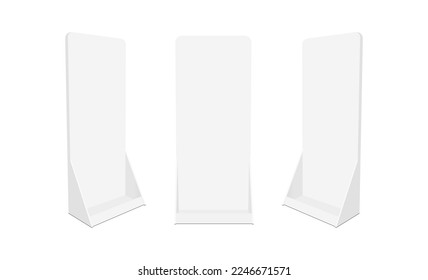 Blank Store Display Stand, Front and Side View, Isolated on White Background. Vector Illustration