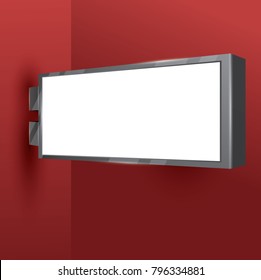 Blank Store White Signboard on Red Background. Vector Illustration. Empty Square Light Box Mock Up. 
