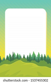 Blank Striped paper notes for writing messages, with a background illustration of natural scenery