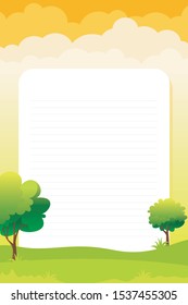 Blank Striped Paper Notes For Writing Messages, With A Background Illustration Of Natural Scenery