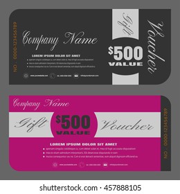 Blank of stylish gift voucher vector illustration to increase sales on dark gray and purple background.