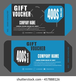 Blank of stylish gift voucher vector illustration to increase sales on dark gray and blue background.