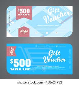 Blank of stylish gift voucher vector illustration to increase sales on light blue and blue background.