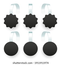 Blank supermarket promotional wobblers isolated on white background. Realistic wobbler template for shelf advertising. Sale or discount label. Special offer price tag. Vector illustration.