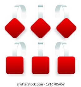 Blank supermarket promotional wobblers isolated on white background. Realistic wobbler template for shelf advertising. Sale or discount label. Special offer price tag. Vector illustration.