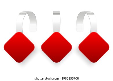 Blank supermarket promotional wobblers isolated on white background. Realistic wobbler template for shelf advertising. Sale or discount label. Special offer price tag. Vector illustration.