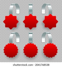 Blank supermarket promotional wobblers. Realistic vector wobbler template for shelf advertising. Sale or discount label. Special offer price tag.