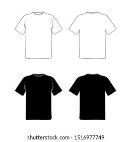blank t shirt template. black and white vector image. flat illustration. front and back view mockup
