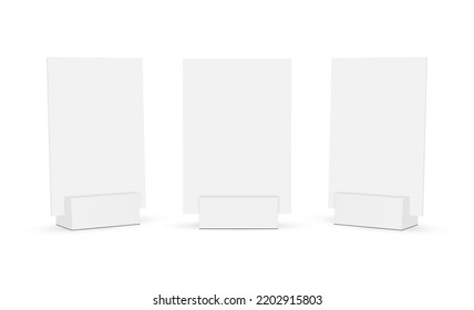 Blank Table Tent Mockup, Front and Side View, Isolated on White Background. Vector Illustration