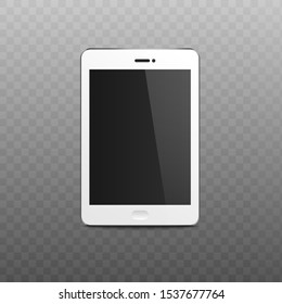 Blank tablet or mobile phone screen 3d realistic vector mockup illustration isolated on transparent background. Modern digital device display to present web and UI design.