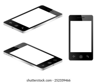 Blank tablet mobile phone in three views vector illustration 