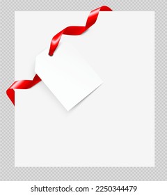 Blank tag with curled red ribbon. Vector illustration isolated on white background. It can be used for greeting cards, letters, etc. EPS10.
