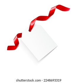 Blank tag with curled ribbon. Vector illustration isolated on white background. It can be used for greeting cards, letters, etc. EPS10.	