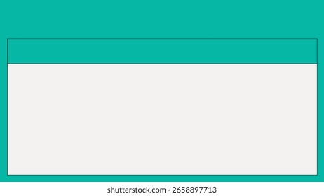 Blank teal and white template with a header. Simple, clean design. Perfect for presentations, documents, or web pages. Teal header, white body, versatile layout. Frame vector with copy space.
