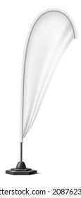 Blank teardrop banner. Realistic white cloth template