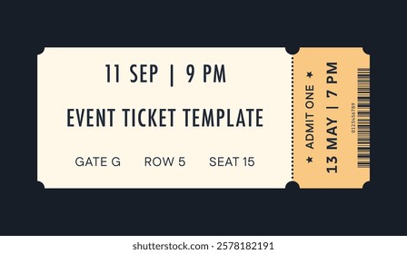 blank tear-off event ticket template. vector layout of entrance ticket for any events. modern linear design. editable stroke