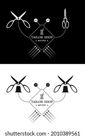 Blank, template for advertising a Tailor shop service. Repair and sewing of clothes. Logo, sign in the form of a sea crab made from sewing supplies. Vector isolated