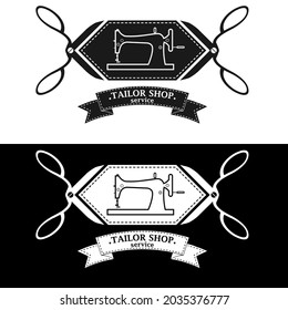 Blank, template for advertising a Tailor shop service. Repair and sewing of clothes. Men's, women's, children's clothing. Vector isolated, image of logo. Trendy concept in old retro style