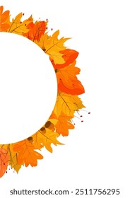 Blank template with autumn leaves. Template for advertising, brochure, cover, invitation, announcement and social networks. Autumn, leaves, branches and acorns.