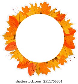 Blank template with autumn leaves. Template for advertising, brochure, cover, invitation, announcement and social networks. Autumn, leaves, branches and acorns.