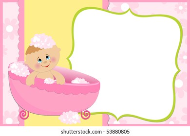 Blank template for baby's greetings card or photo frame in pink colors (EPS10)