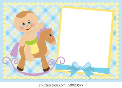 Blank template for baby's greetings card or photo frame in blue colors (EPS10)