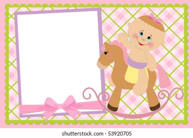 Blank template for baby's greetings card or photo frame in pink colors (EPS10)