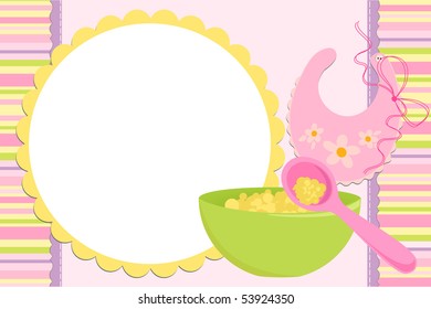 Blank template for baby's greetings card or photo frame in pink colors (EPS10)