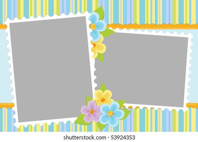 Blank template for baby's greetings card or photo frame in blue colors (EPS10)