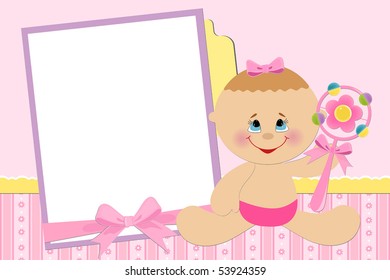 Blank template for baby's greetings card or photo frame in pink colors (EPS10)