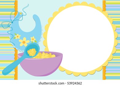 Blank template for baby's greetings card or photo frame in blue colors (EPS10)