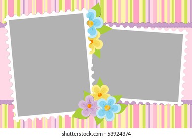 Blank template for baby's greetings card or photo frame in pink colors (EPS10)