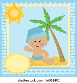Blank template for baby's greetings card or postcard with coconut tree (EPS10)