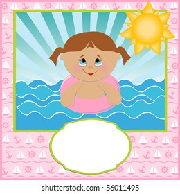 Blank template for baby's greetings card or postcard with sea (EPS10)