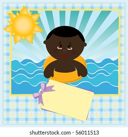 Blank template for baby's greetings card or postcard with sea (EPS10)