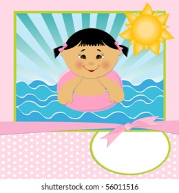 Blank template for baby's greetings card or postcard with sea (EPS10)