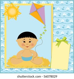 Blank template for baby's greetings card or postcard with kite (EPS10)
