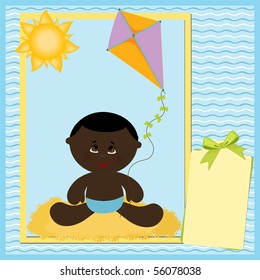 Blank template for baby's greetings card or postcard with kite (EPS10)