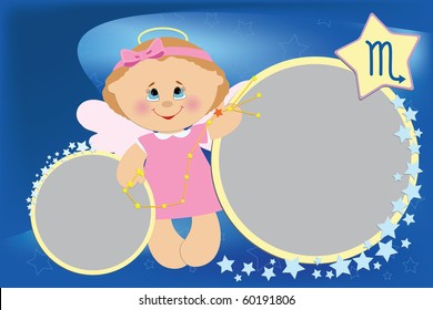 Blank template for baby's greetings card or photo frame with zodiac signs (EPS10)