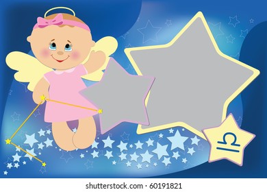 Blank template for baby's greetings card or photo frame with zodiac signs (EPS10)