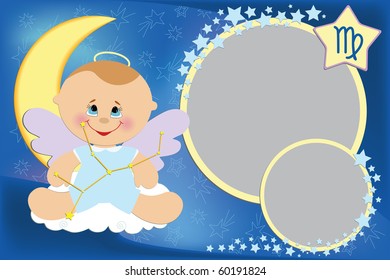 Blank template for baby's greetings card or photo frame with zodiac signs (EPS10)