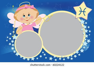 Blank template for baby's greetings card or photo frame with zodiac signs (EPS10)