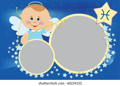 Blank template for baby's greetings card or photo frame with zodiac signs (EPS10)