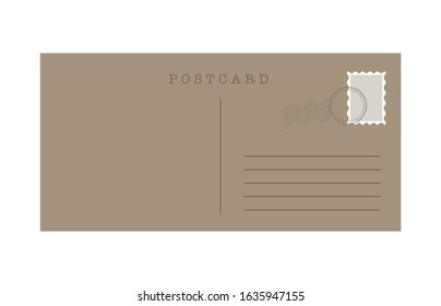 Blank template of a backside of travel postcard on white background