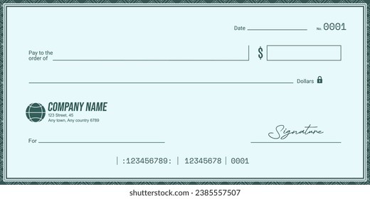 Blank template of the bank check. Currency payment coupon. Vector blank check