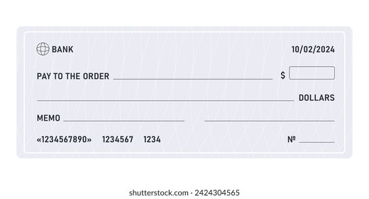 Blank template of the bank check. Currency payment coupon. Vector illustration