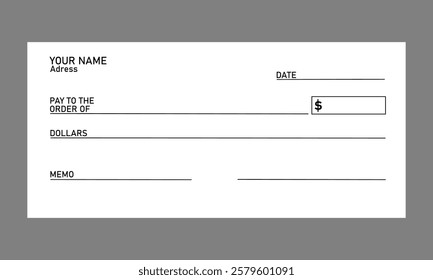 Blank template of the bank check. Bank payment check or money voucher and cash pay cheque certificate, dollar bill paycheck with guilloche pattern