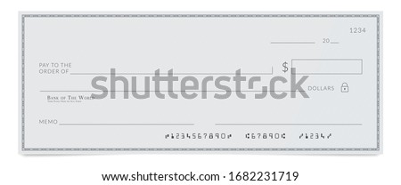 Blank template of the bank cheque. Checkbook check page with an empty fields to fill