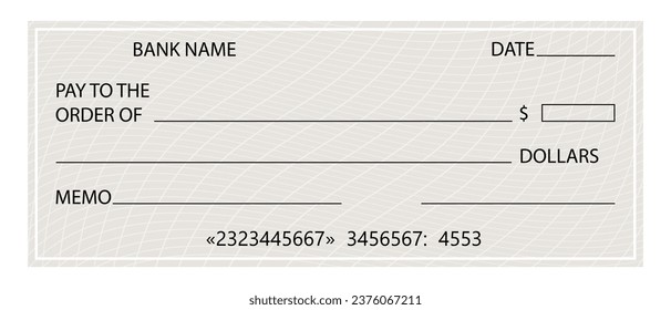 Blank template of the bank cheque. Vector illustration isolated on white background