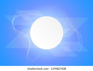 Blank template circle with striped lines and wavy dots, abstract geometric shapes background